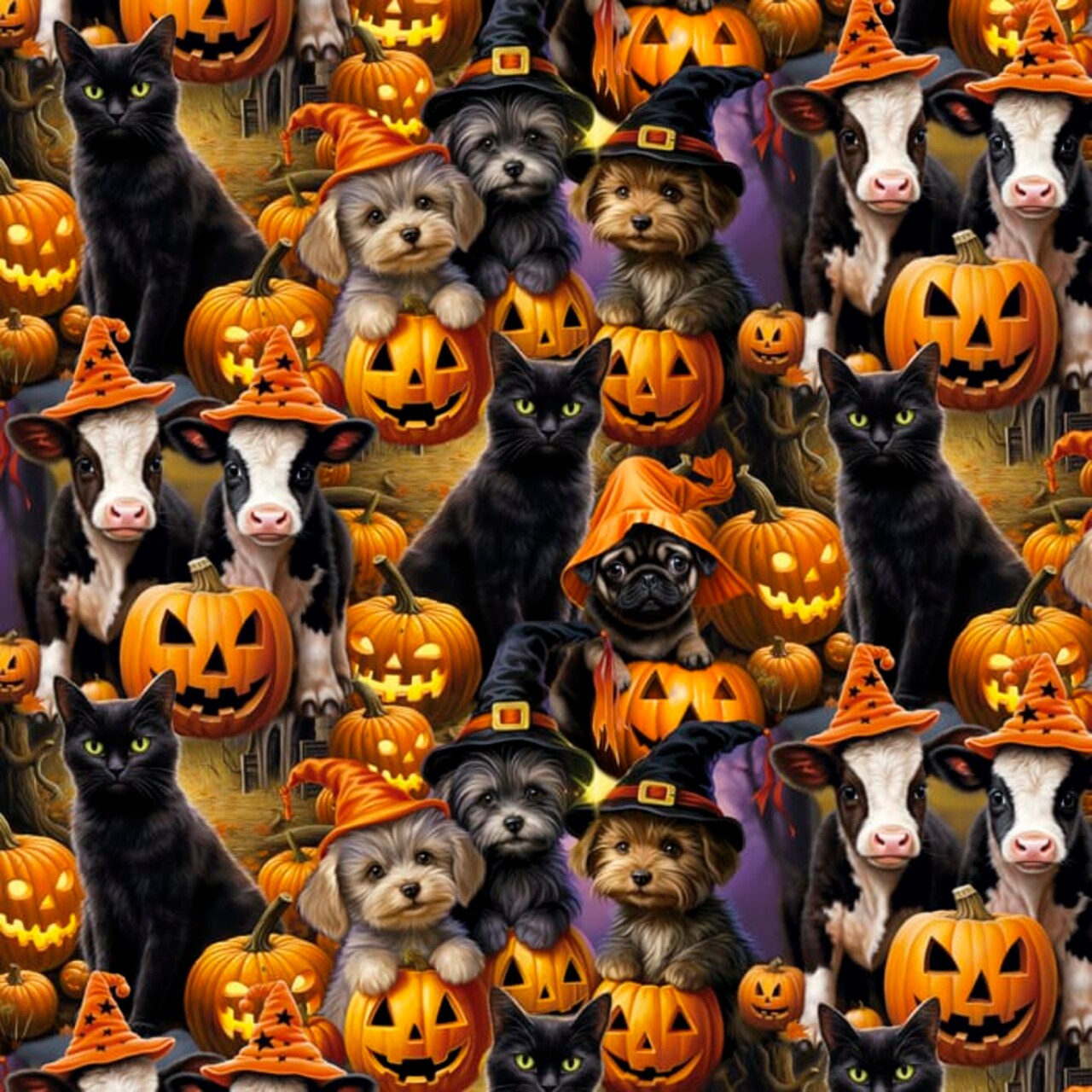 Halloween Friends Cotton Fabric| By the Yard | Sewing and Crafting | 44 inches wide